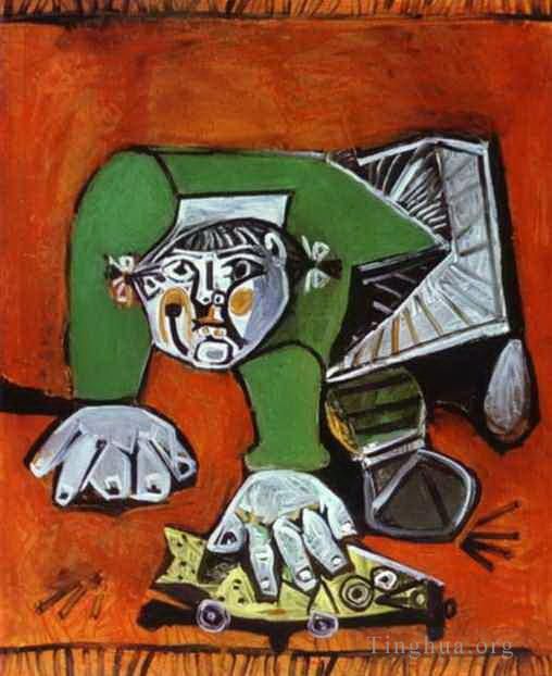 Pablo Picasso Peinture à l'huile - Paloma au poisson en celluloïd 1950