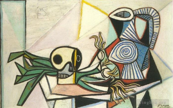 Pablo Picasso Peinture à l'huile - Poireaux grue et pichet 4 1945