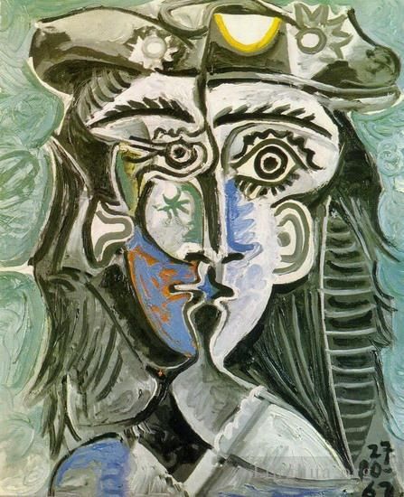 Pablo Picasso Peinture à l'huile - Tête de femme au chapeau I 1962