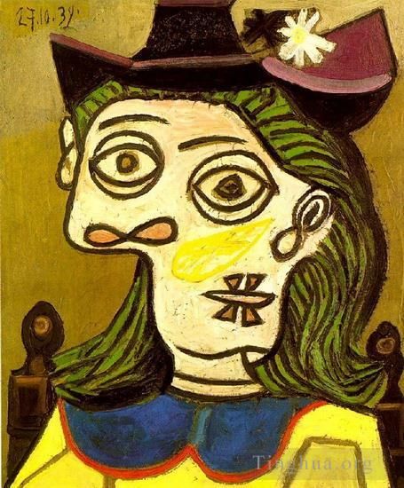 Pablo Picasso Peinture à l'huile - Tête de femme au chapeau mauve 1939