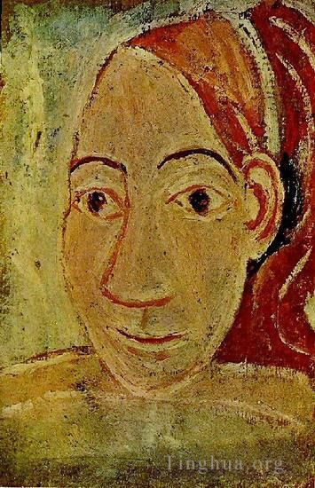 Pablo Picasso Peinture à l'huile - Tête de femme de face 1906
