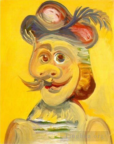 Pablo Picasso Peinture à l'huile - Tête de mousquetaire 1971