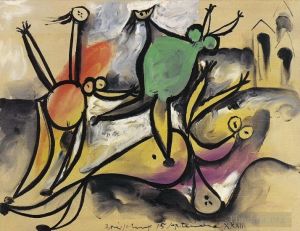 Pablo Picasso œuvre - Trois femmes jouant au bord de la mer cabines de bain 1932