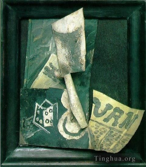 Pablo Picasso Peinture à l'huile - Verre de et journal 1914