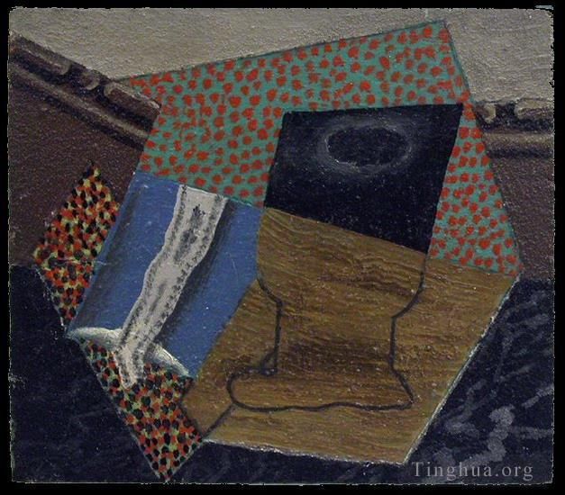 Pablo Picasso Peinture à l'huile - Verre et paquet de tabac 1914