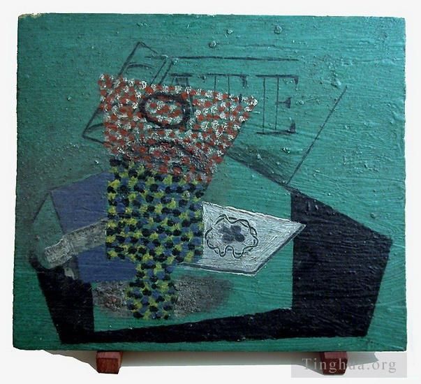 Pablo Picasso Peinture à l'huile - Verre paquet de tabac et as de trefle 1914