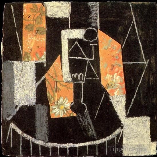 Pablo Picasso Peinture à l'huile - Verre sur un guéridon 1913