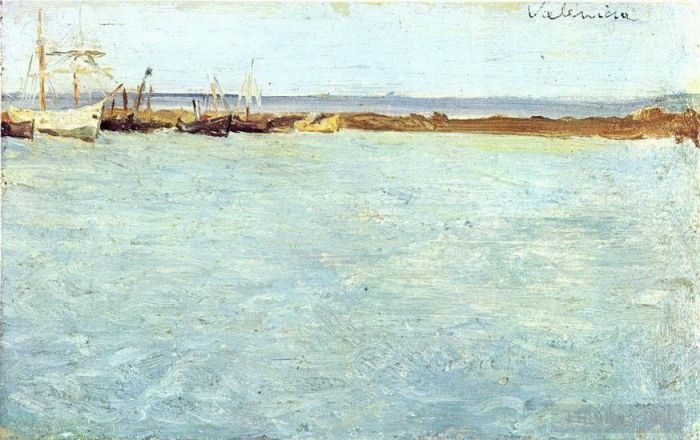 Pablo Picasso Peinture à l'huile - Vue du port de Valence 1895