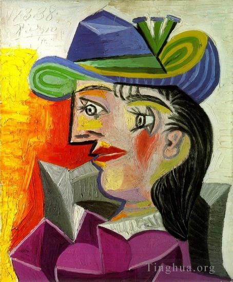 Pablo Picasso Peinture à l'huile - Femme au chapeau bleu 1939