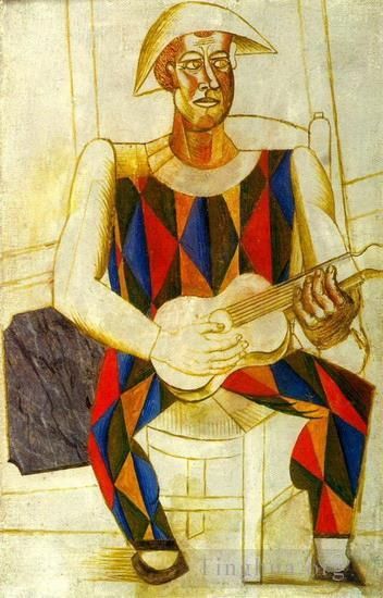 Pablo Picasso Types de peintures - Arlequin assis à la guitare 1916