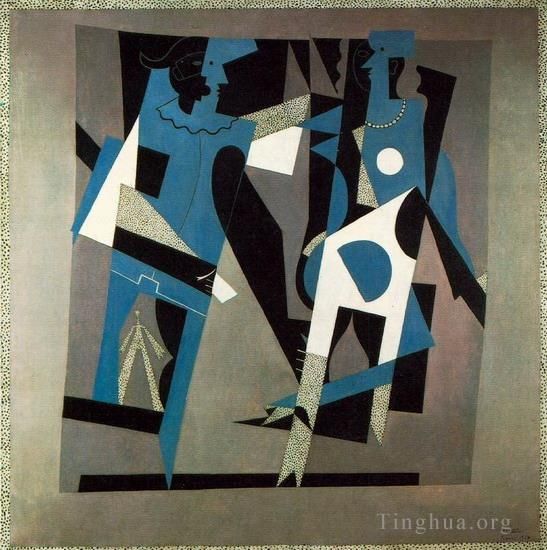 Pablo Picasso Types de peintures - Arlequin et femme au collier 1917
