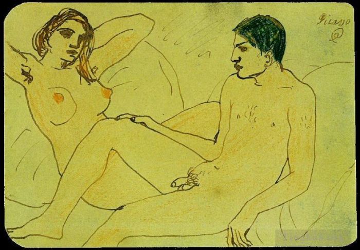 Pablo Picasso Types de peintures - Autoportrait avec nu 1902