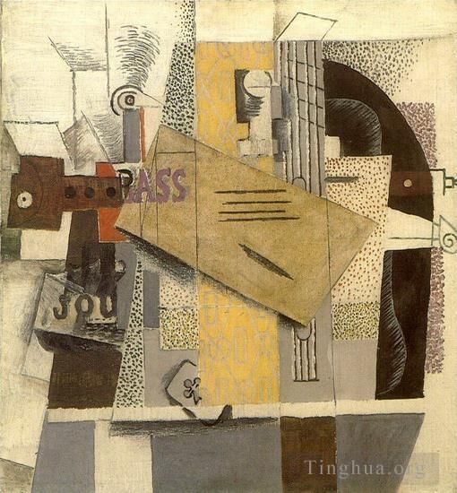 Pablo Picasso Types de peintures - Bouteille de Bass clarinette guitare violon journal as de trefle Le violon 1913