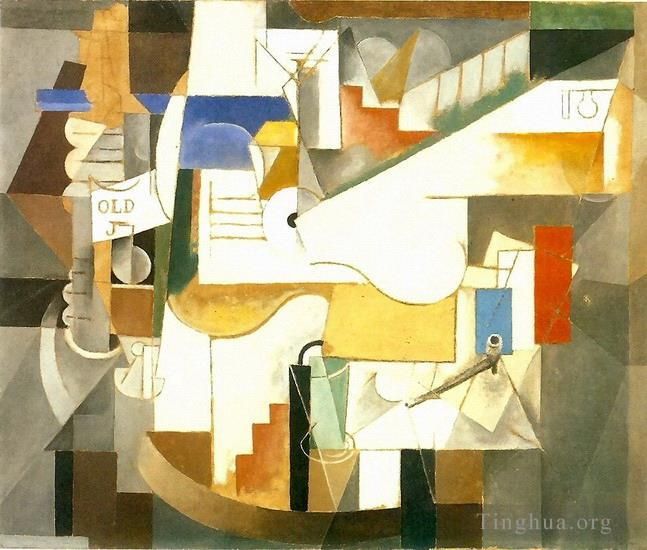 Pablo Picasso Types de peintures - Pipe bouteille guitare 1912