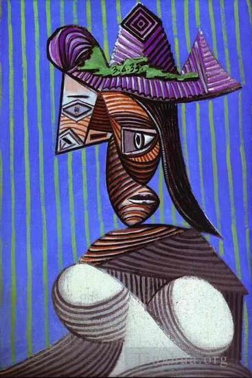 Pablo Picasso Types de peintures - Buste de femme au chapeau raye 1939