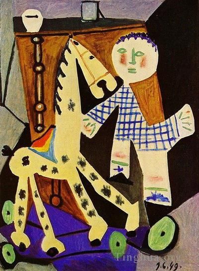 Pablo Picasso Types de peintures - Claude à deux ans avec son cheval à roulettes 1949