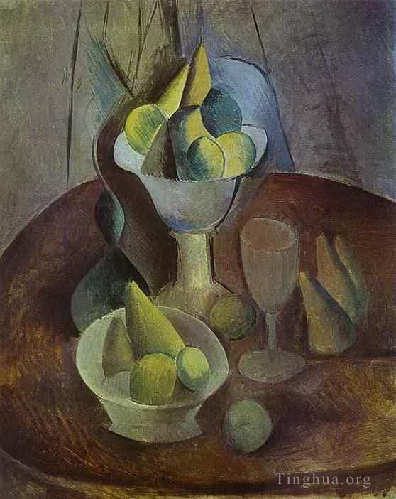 Pablo Picasso Types de peintures - Compotier Fruits et Verre 1909