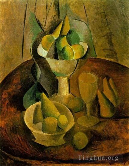 Pablo Picasso Types de peintures - Compotier fruits et verre 1908