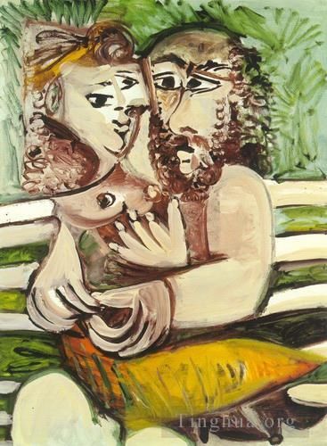 Pablo Picasso Types de peintures - Couple assis sur un banc 1971