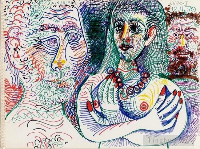 Pablo Picasso Types de peintures - Deux hommes et une femme 1970
