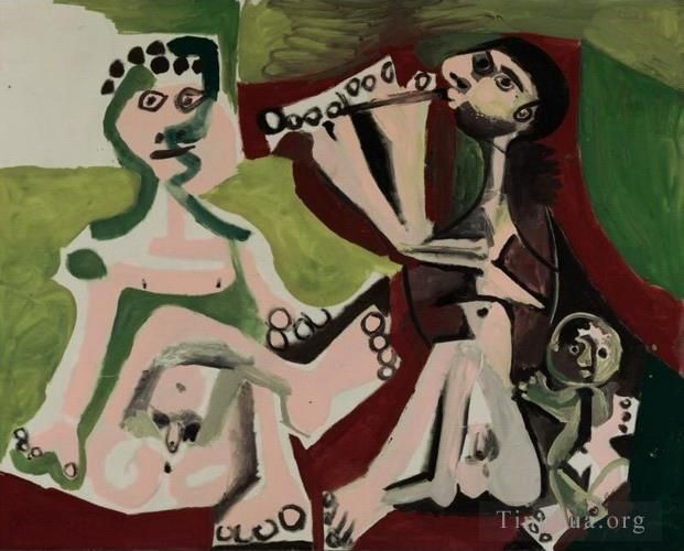Pablo Picasso Types de peintures - Deux hommes nus et enfant assis 1965