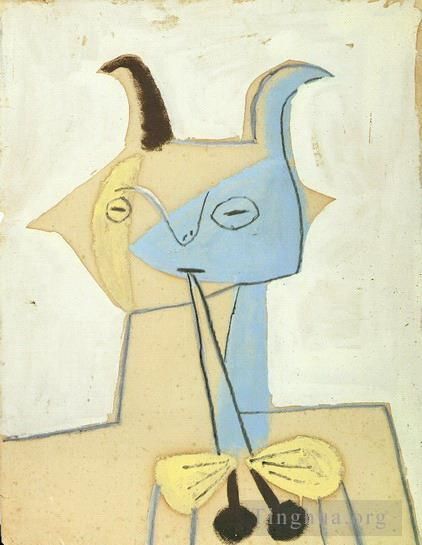 Pablo Picasso Types de peintures - Faune jaune et bleu jouant de la diaule 1946
