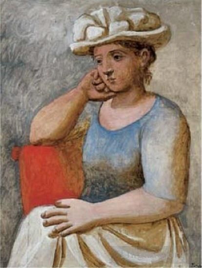 Pablo Picasso Types de peintures - Femme accoudée au chapeau blanc 1921