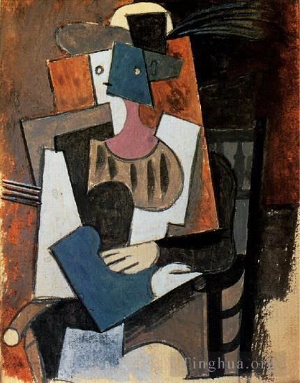 Pablo Picasso Types de peintures - Femme au chapeau à plume assise dans un fauteuil 1919