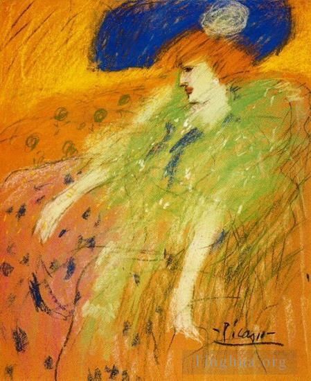 Pablo Picasso Types de peintures - Femme au chapeau bleu 1901