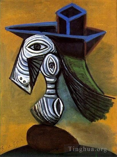 Pablo Picasso Types de peintures - Femme au chapeau bleu 1960