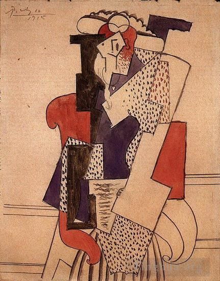 Pablo Picasso Types de peintures - Femme au chapeau dans un fauteuil 1915