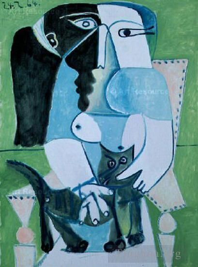 Pablo Picasso Types de peintures - Femme au chat assise dans un fauteuil 1964