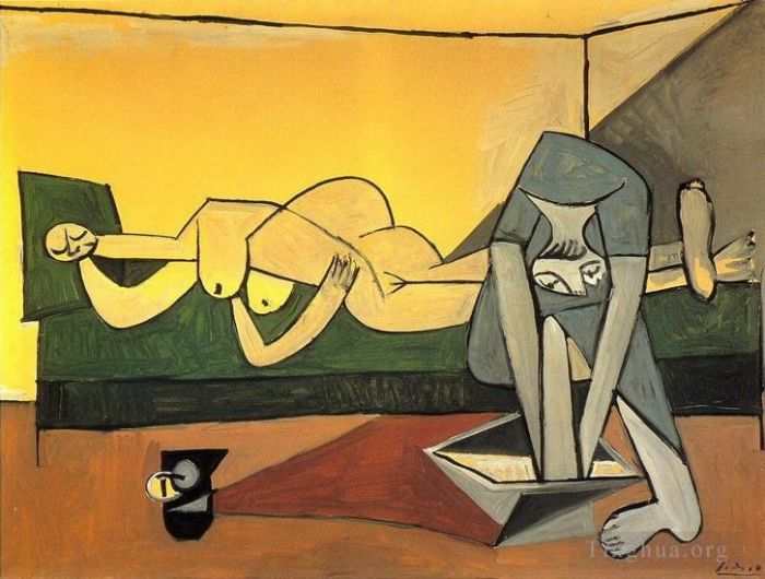 Pablo Picasso Types de peintures - Femme couchée et femme qui se lave le pied 1944