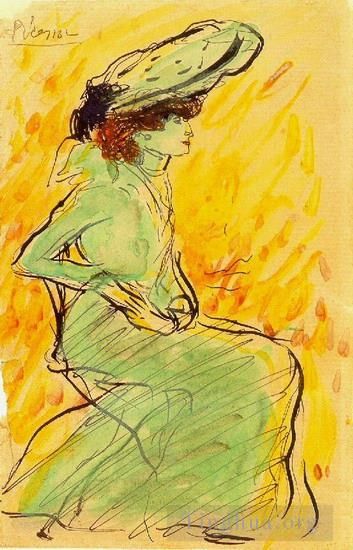 Pablo Picasso Types de peintures - Femme en robe verte assise 1901