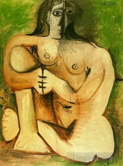 Pablo Picasso Types de peintures - Femme nue accroupie sur fond vert 1960
