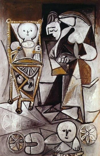 Pablo Picasso Types de peintures - Femme qui dessine entourée de ses enfants 1950