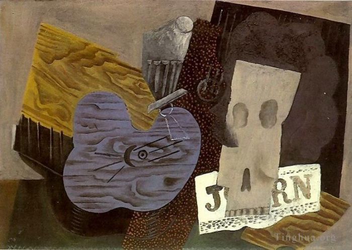 Pablo Picasso Types de peintures - Guitare grue et journal 1913