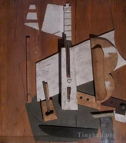 Pablo Picasso Types de peintures - Guitare et bouteille de basse 1913