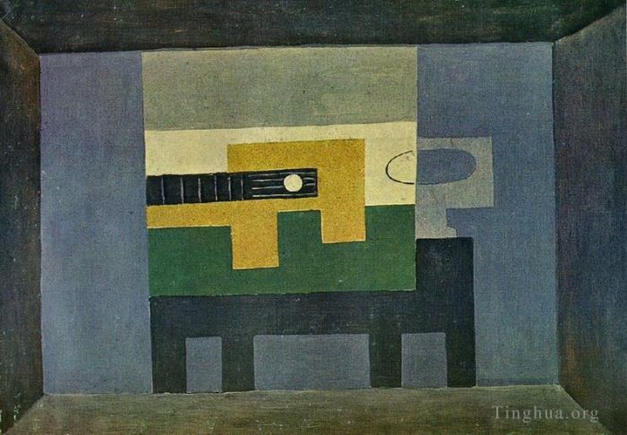 Pablo Picasso Types de peintures - Guitare et cruche sur une table 1918