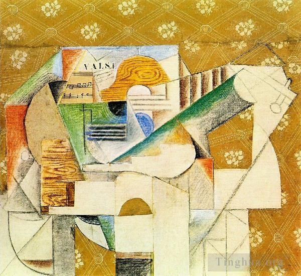 Pablo Picasso Types de peintures - Guitare et feuille de musique 1912