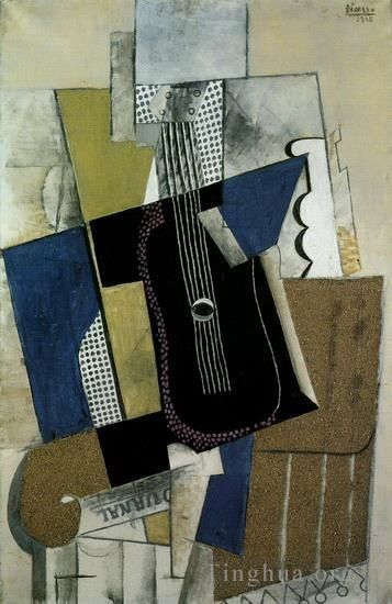 Pablo Picasso Types de peintures - Guitare et journal 1915