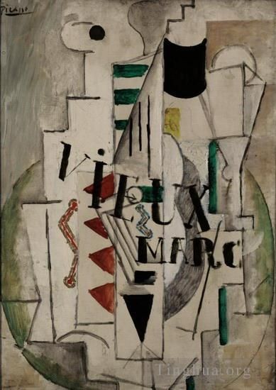 Pablo Picasso Types de peintures - Guitare verre bouteille de vieux marc 1912