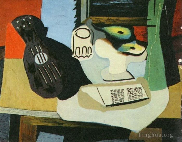 Pablo Picasso Types de peintures - Guitare verre et compotier avec fruits 1924