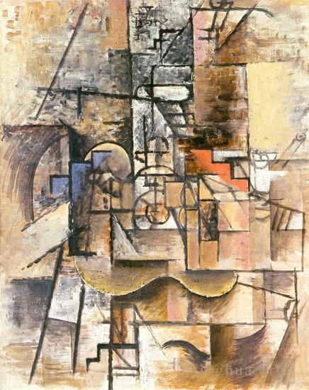 Pablo Picasso Types de peintures - Guitare verre et pipe 1912