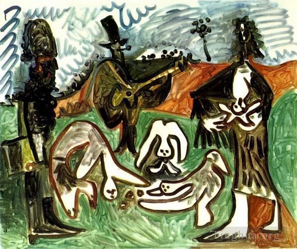 Pablo Picasso Types de peintures - Guitariste et personnages dans un paysage II 1960