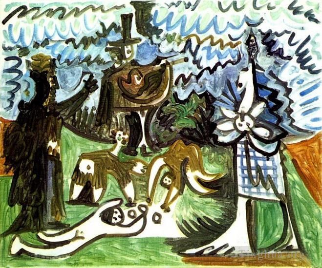 Pablo Picasso Types de peintures - Guitariste et personnages dans un paysage III 1960