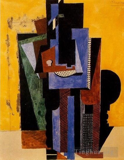 Pablo Picasso Types de peintures - Homme aux mains croisées accoude à une table 1916