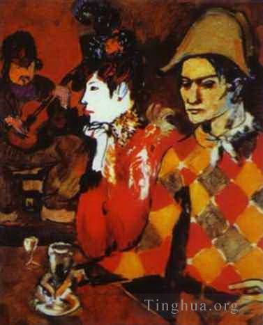 Pablo Picasso Types de peintures - En Lapin Agile ou Arlequin au verre 1905