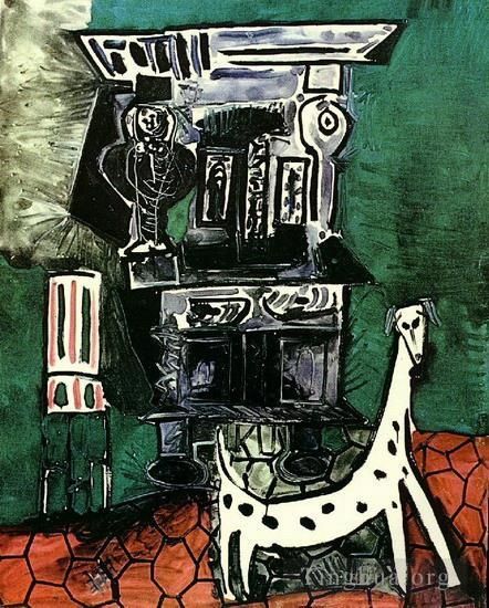 Pablo Picasso Types de peintures - Le buffet à Vauvenargues Buffet Henri II avec chien et fauteuil 1959