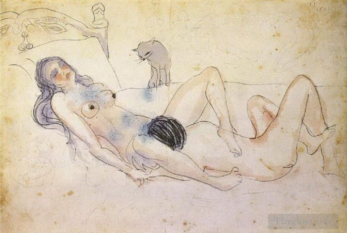 Pablo Picasso Types de peintures - Homme et femme avec un chat Homme et femme avec un chat 1902